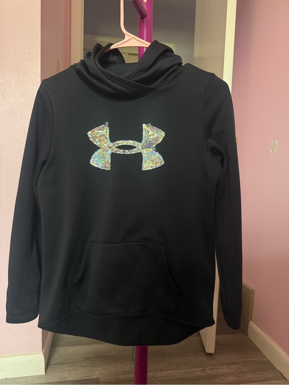 (2 Pieces) Under Armour Black Hoodie with Holographic Logo